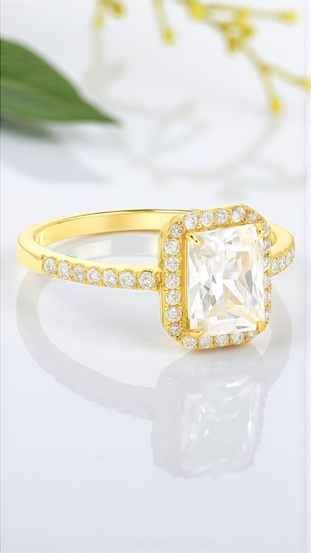 2.0 Carat Emerald Cut Halo Gold Ring