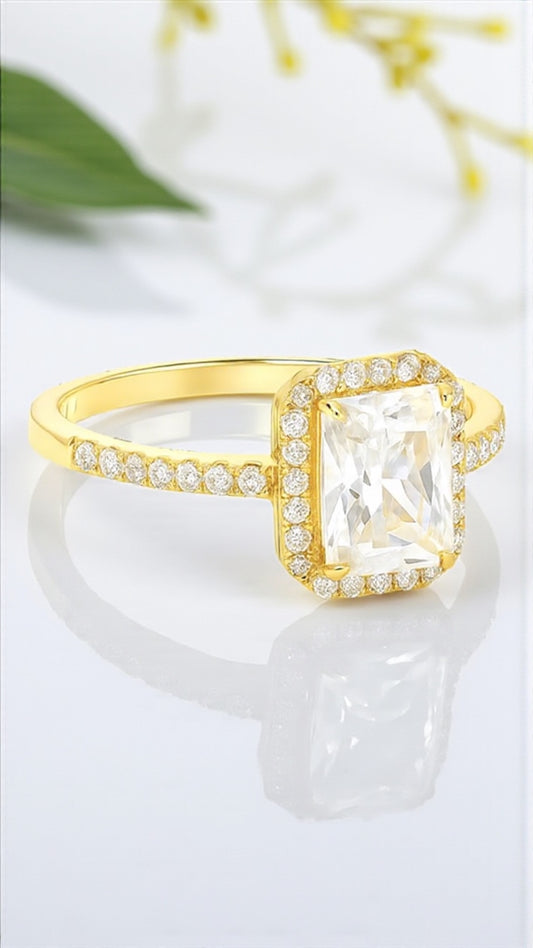 2.0 Carat Emerald Cut Halo Gold Ring