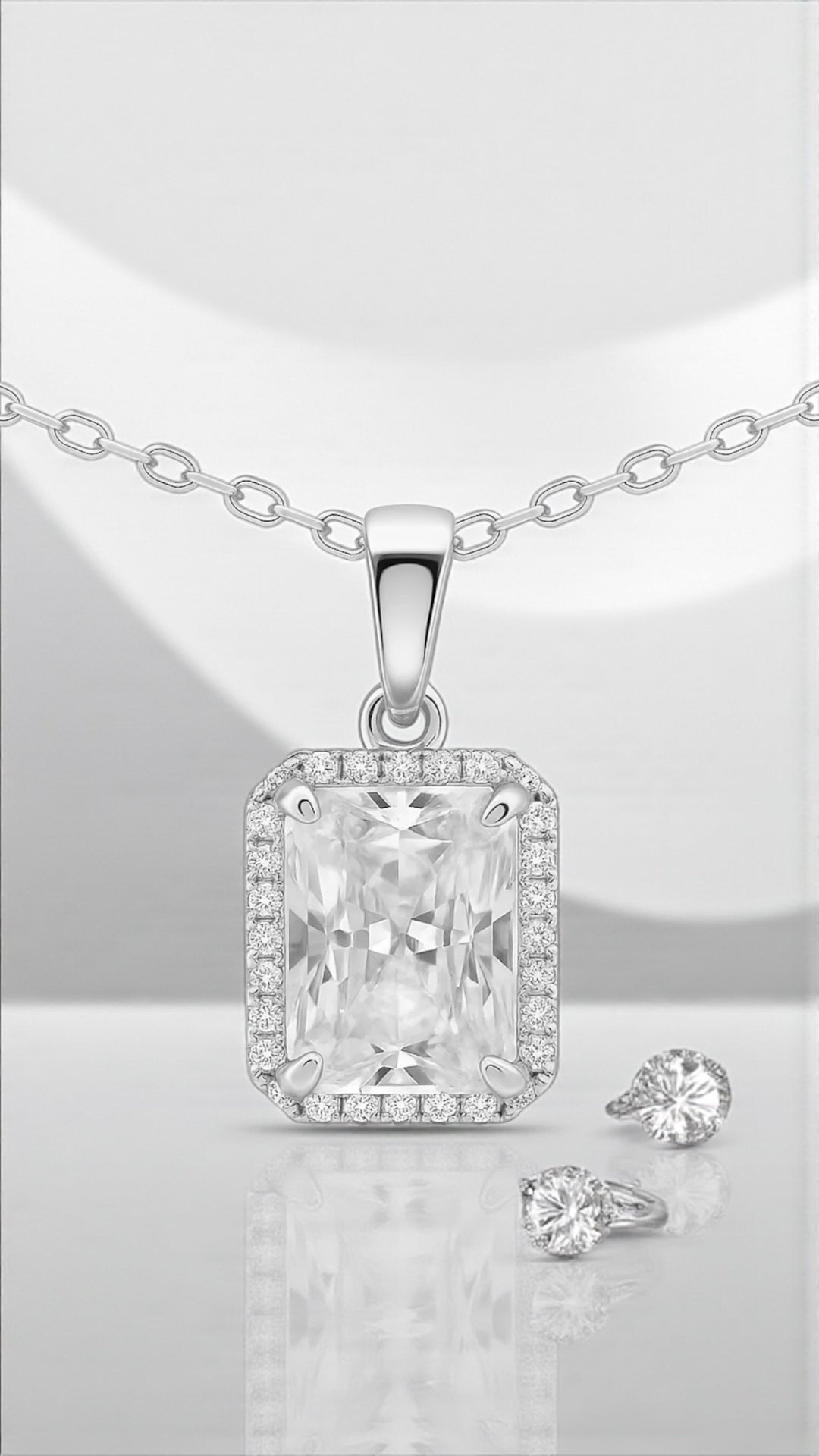 3 Carat, Sterling Silver Rectangle Necklace