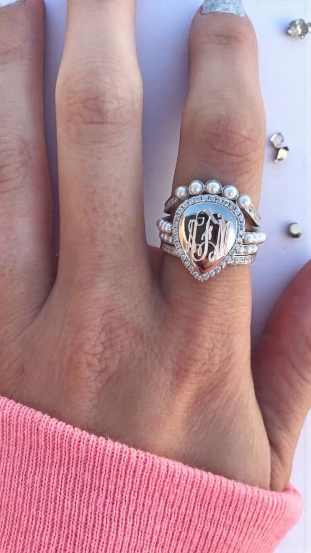 Large Pear Monogram Ring