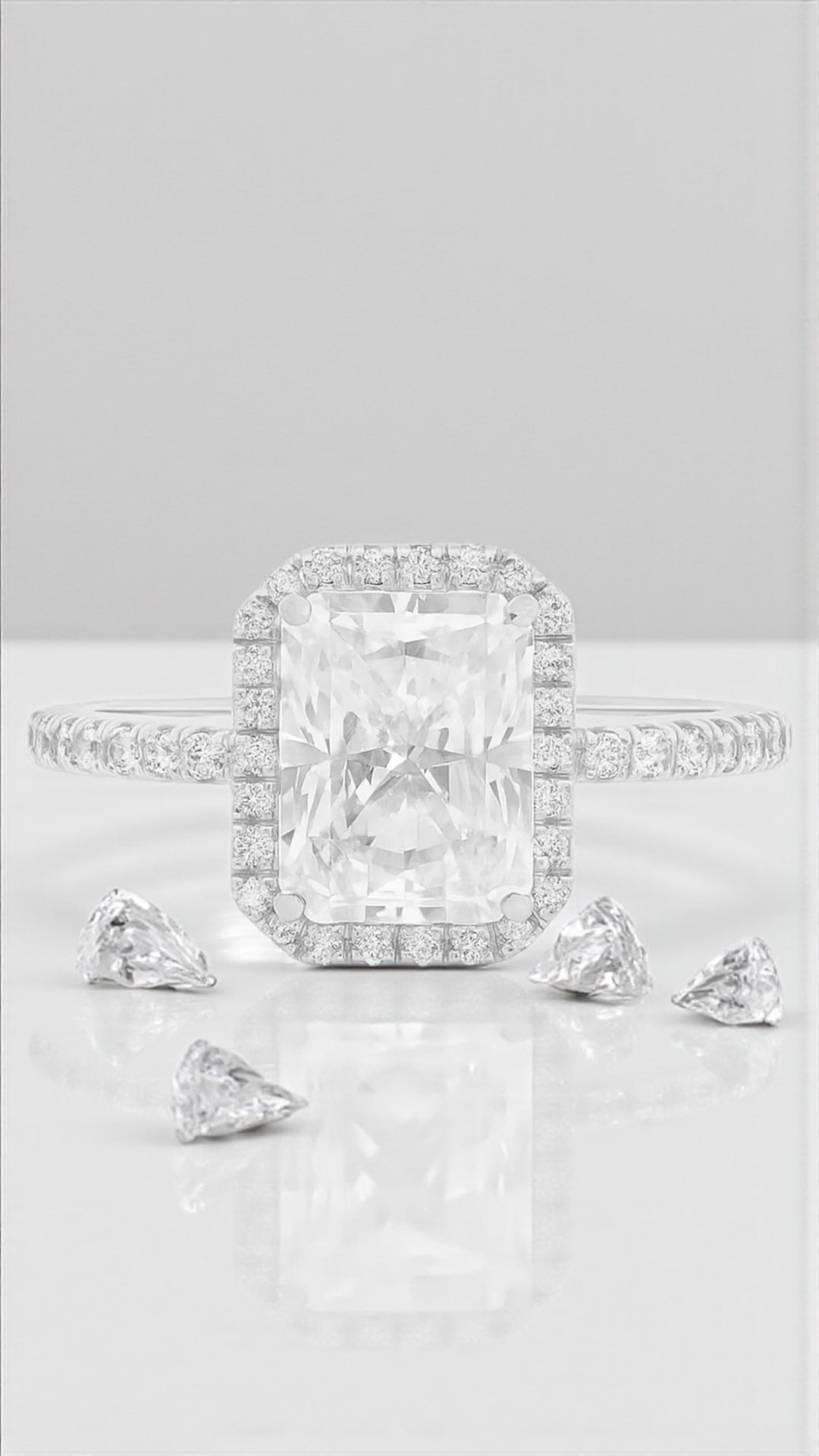 2.0 Carat Emerald Cut Halo Silver Ring