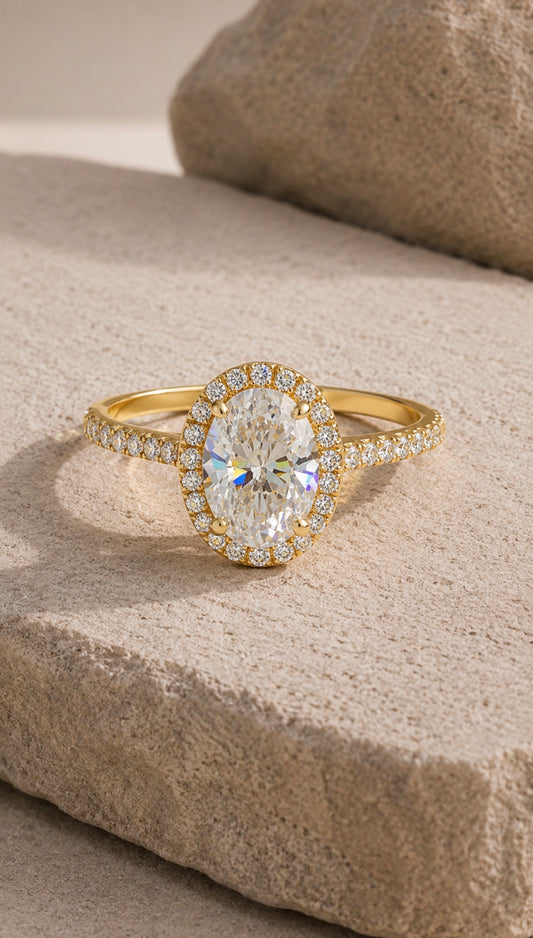 1.5CT Oval Gold Halo Ring