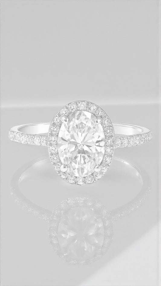 1.5CT Oval Silver Halo Ring