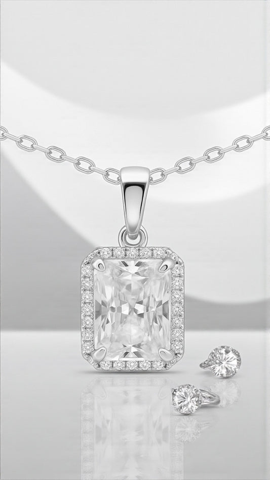 3 Carat, Sterling Silver Rectangle Necklace