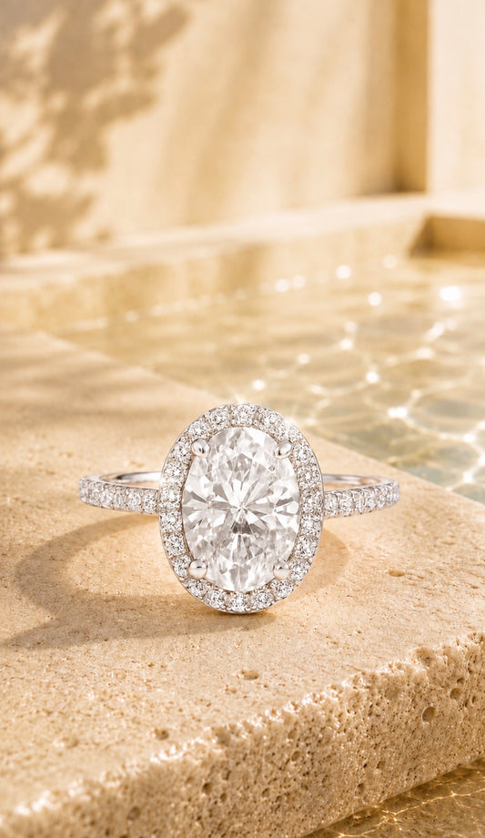 1.5CT Oval Silver Halo Ring