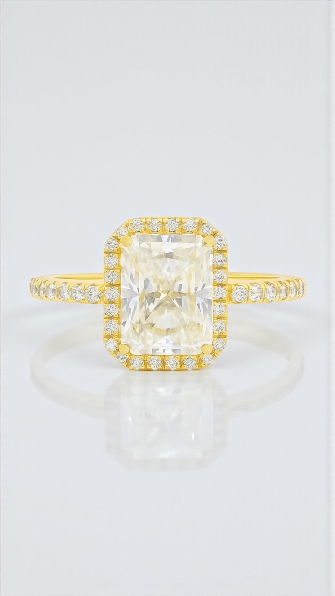 2.0 Carat Emerald Cut Halo Gold Ring