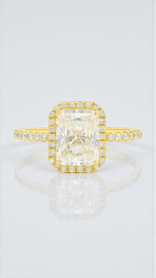 2.0 Carat Emerald Cut Halo Gold Ring