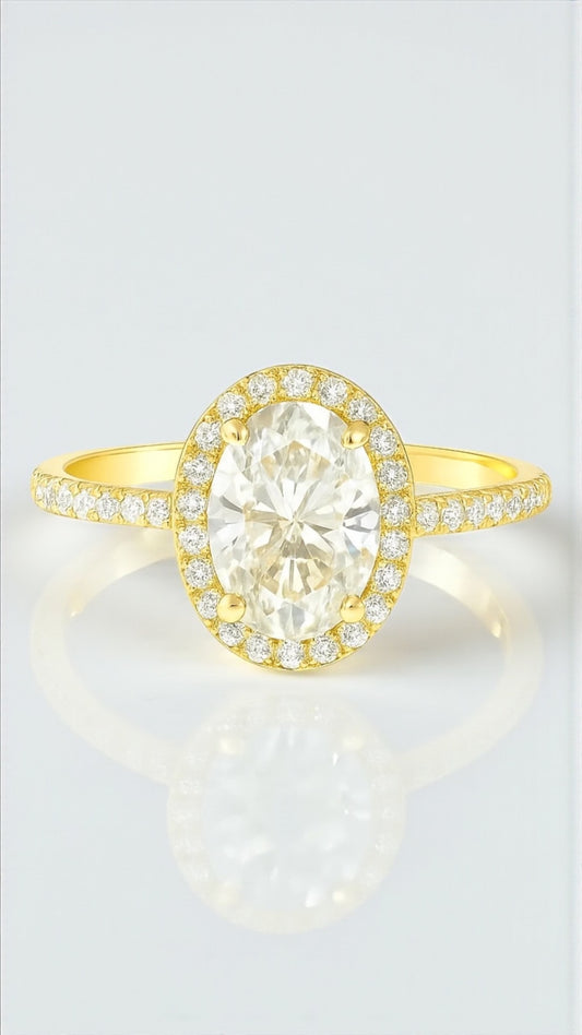 1.5CT Oval Gold Halo Ring